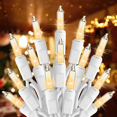 Brightown Christmas String Lights, 100-Count 26.5ft Clear Incandescent Bulb Mini Lights for Indoor Holiday Decor, Christmas Tree Garland Wedding Party Multi-Use Decoration, White Wire