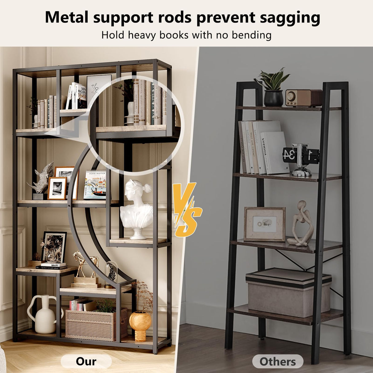 70.8" Tall Bookshelf Set of 2, 79" Wide Geometric Display Shelf with 18 Open Storage Shelves, Scratch-Resistant Gray Wash & Metal Frame, for Living Room, Office, Bedroom – Anti-Tip & Adjustable Feet HolliWill