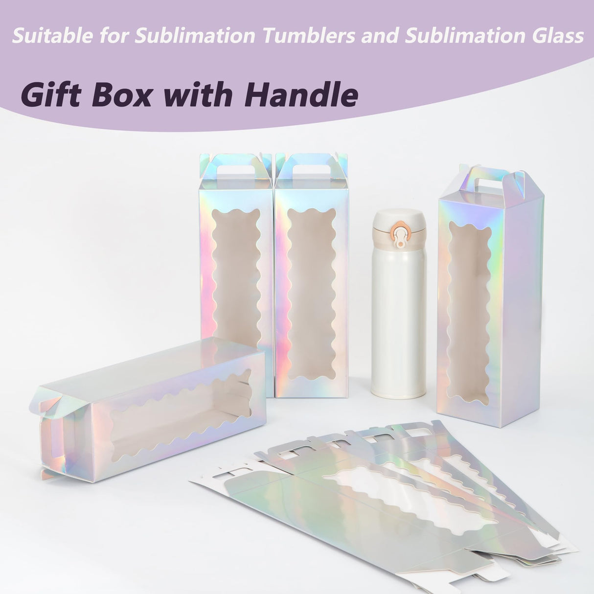 Hzzycaxli Christmas Gift Boxes with Handle for Sublimation Glass Cup,Tumbler Gift Box for 20oz/30oz Sublimation Glass Can Blanks, Wine Bottle Cup Wrapping Packaging Boxes (Laser&white-20p) Hzzycaxli