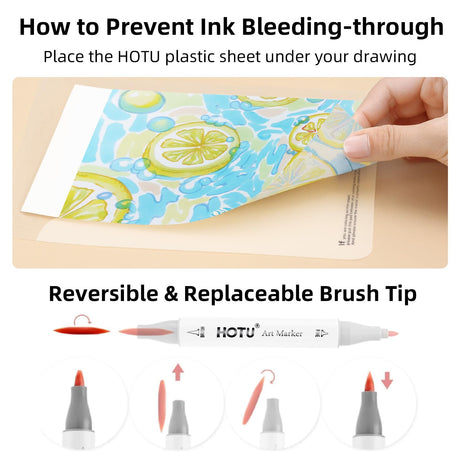 HOTU Alcohol Markers Brush Tip and Fine Tip 50 Colors Dual Tips Art Marker Set Alcohol-based Sketch Pens with Carrying Case，Non-Bleeding Pad for Artist Adults Coloring Illustration HOTU