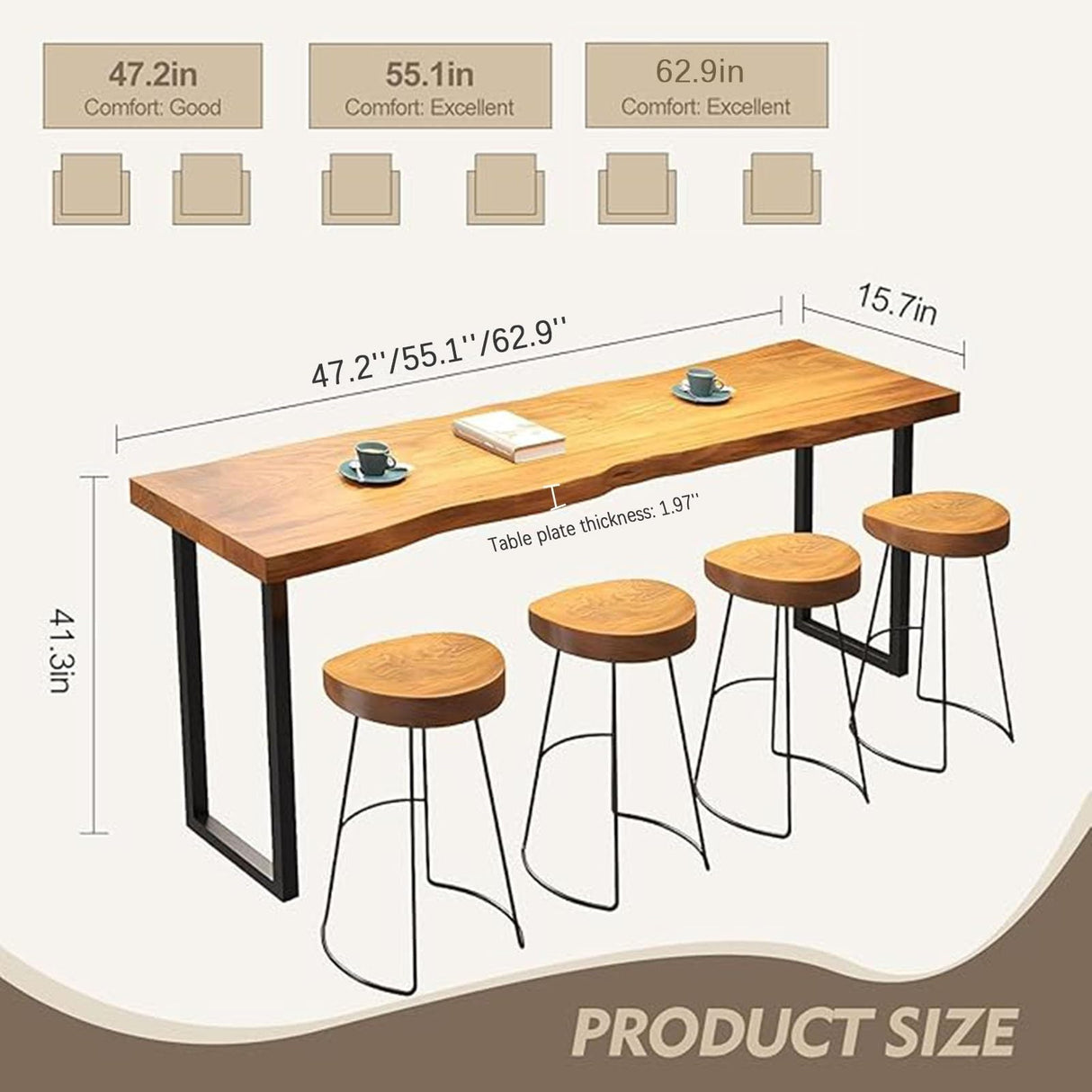 Counter Height Table Long Narrow Bar Table for Small Spaces Pub with Sturdy Metal Frame Entryway Rectangular High TopTable Kitchen Farmhouse Coffee Shops Bars -Table Only(47.2'') WoodArtSupply