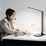 LED Desk Lamp for Home Office, 3 Levels Dimmable Desk Light with USB Charging Port, Small Study Lamp, Reading Light for Table, Black, 5000K Best World LED