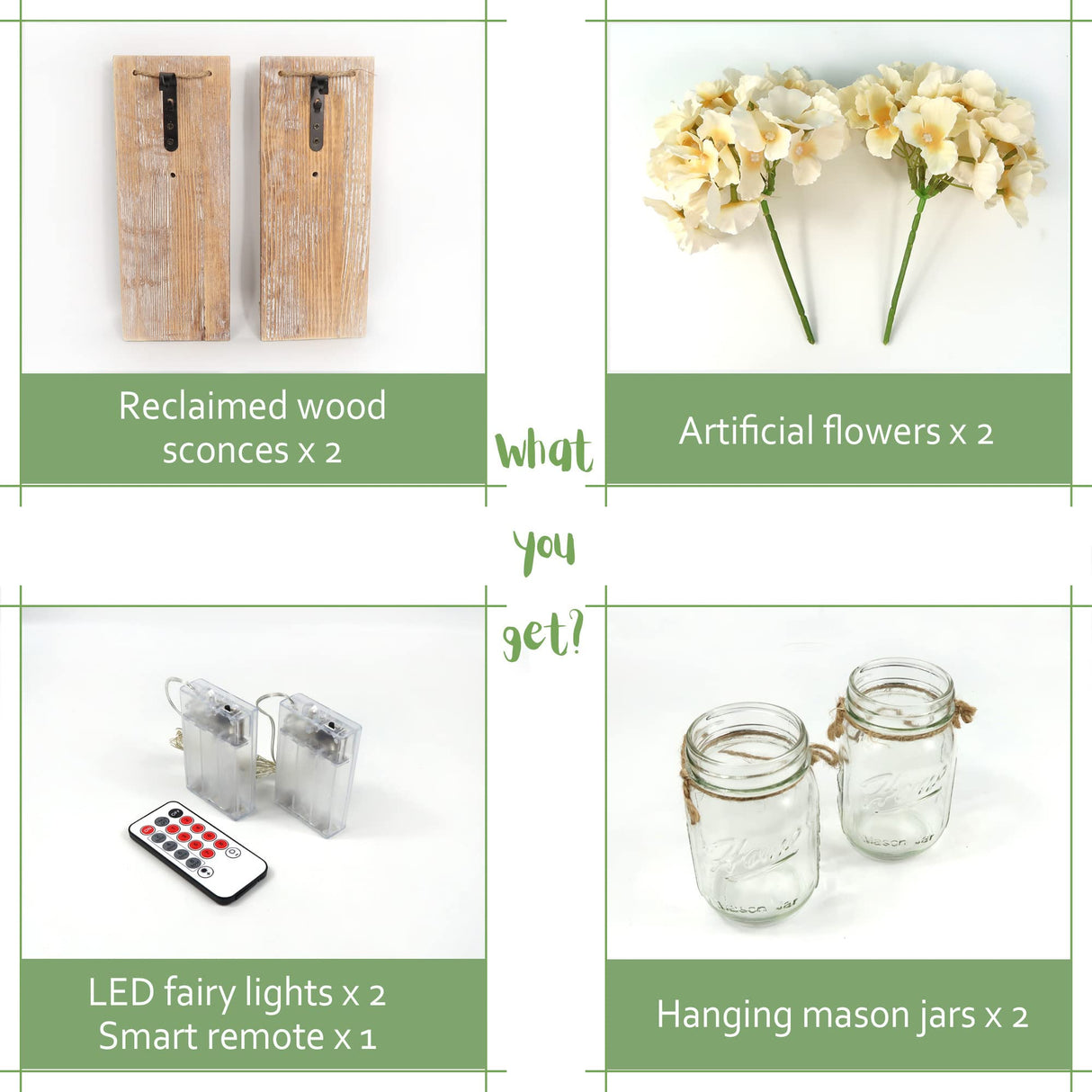 Besuerte Mason Jar Wall Sconces Set of Two, Wall Deco Cute Wall Decor with LED Fairy Lights, Art for Living Room Modern Decorations, House Decor, Rustic Brown Besuerte