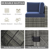 LayinSun 8 Piece Patio Furniture Set with 44" Propane Gas Fire Pit Table, Outdoor Sectional Conversation Set Wicker Rattan Sofa Set with Coffee Table LayinSun