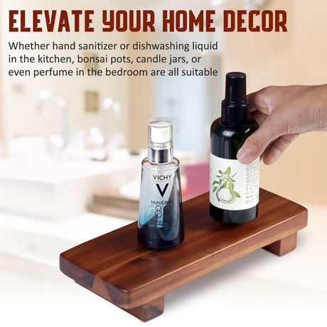 Acacia Wood Pedestal Soap Stand 9.8x4 Inches, 100% Solid Wood Riser, Rustic Candle Plant Holder, Soap Dish Holder Decor, Display Rectangular Tray for Kitchen Bathroom Counter Sink Farmhouse Decor Demigo