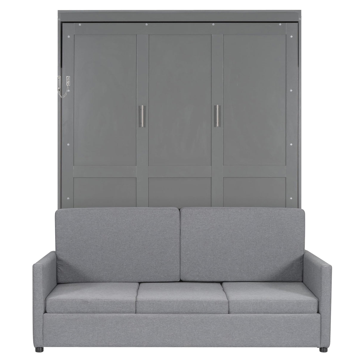 P PURLOVE Queen Wood Murphy Bed with Sofa, Wall Bed Without Slats, No Box Spring Needed (Gray) P PURLOVE