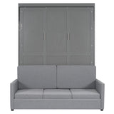 P PURLOVE Queen Wood Murphy Bed with Sofa, Wall Bed Without Slats, No Box Spring Needed (Gray) P PURLOVE