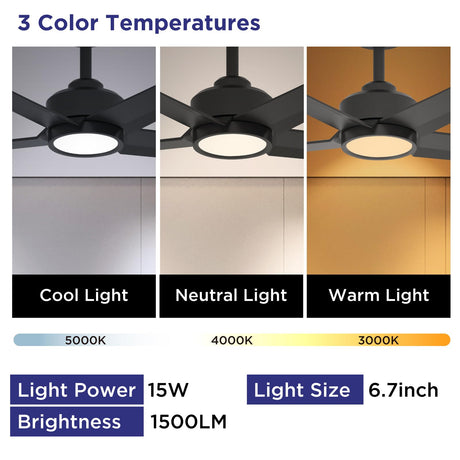 ocioc 52 inch Ceiling Fans with Lights, 2 Pack Black Ceiling Fan with Light and Remote Control, 3CCT, Quiet DC Motor, 5 Blades Modern Ceiling Fan for Living Room Farmhouse Bedroom ocioc