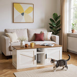 HOOBRO Double Litter Box Enclosure, Modern Cat Litter Box Furniture with Storage and Mat Design, Farmhouse Hidden Litter Box Enclosure with 2 Hooks, White and Walnut WH23MW01 HOOBRO