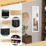 12 LEDs Jewelry Armoire Cabinet, Wall/Door Mounted Full-Length Mirror Jewelry Cabinet with Earring & Rings Slots Necklace Hooks, 5 Storage Shelves for Bedroom Makeups, White Giantex