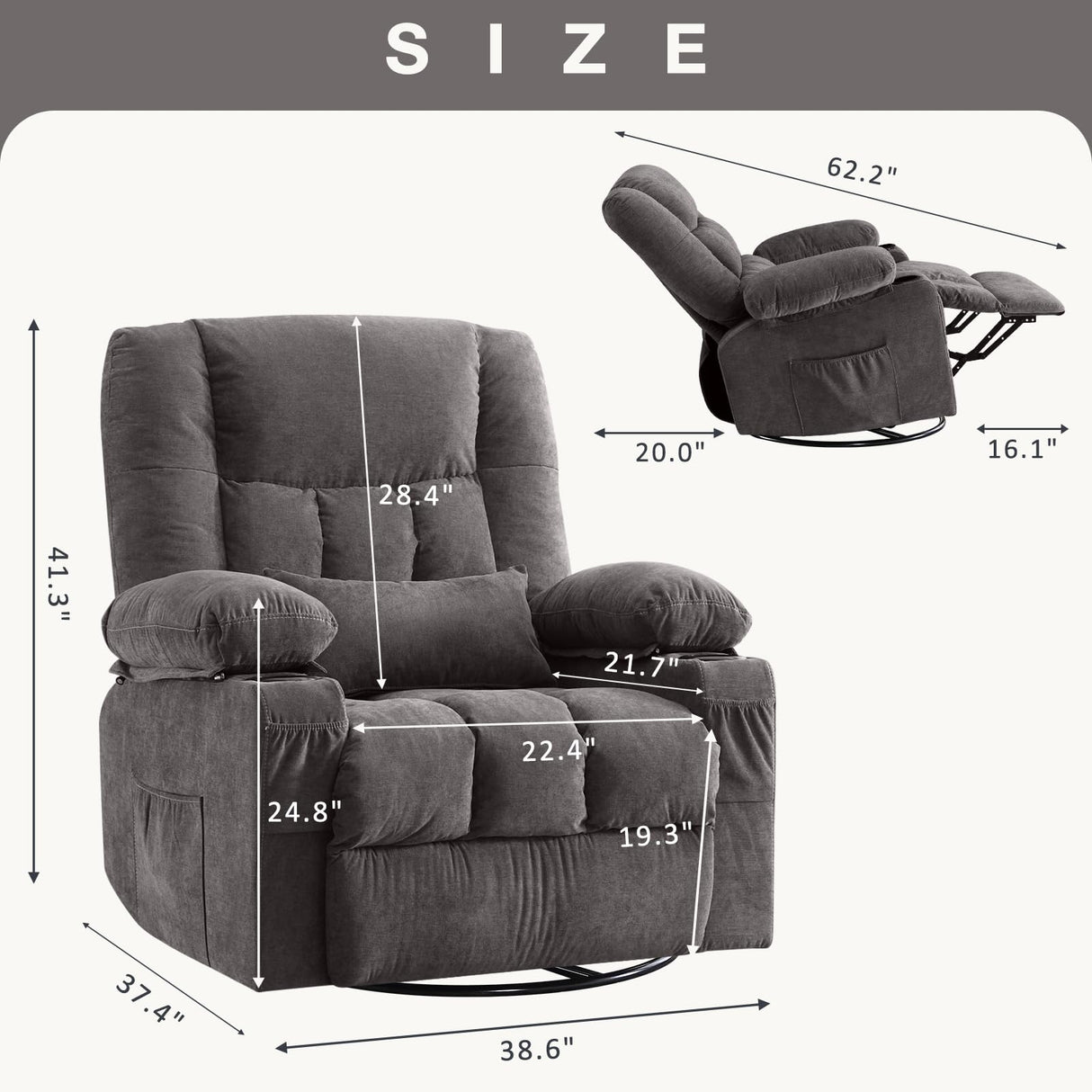BOSMILLER Massage Swivel Rocker Recliner Chair with Vibration Massage and Heat Ergonomic Lounge Chair for Living Room with Rocking Function and Side Pocket, 2 Cup Holders, USB Charge Port BOSMILLER