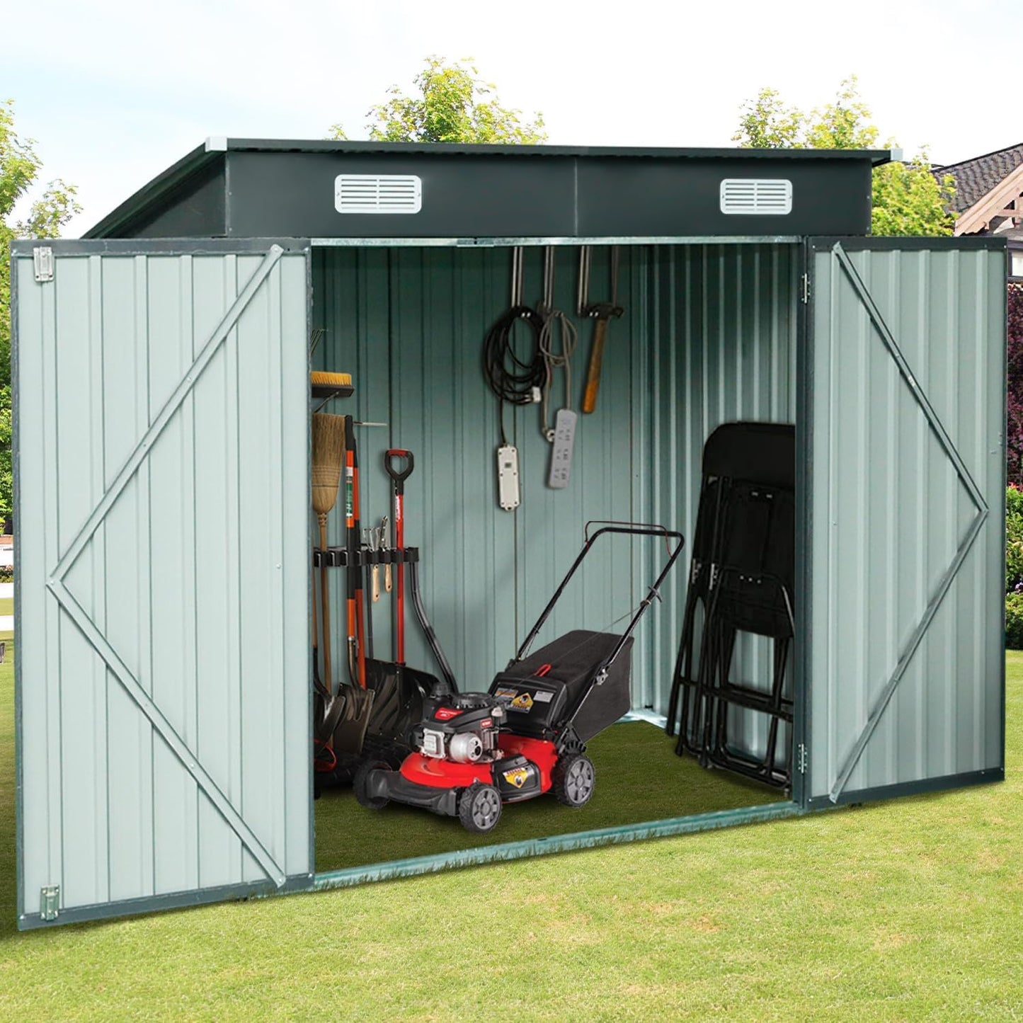 GRAVFORCE 6.4 x 4.6 FT Outdoor Storage Shed, Garden Tool Shed with Lockable Door, Storage Houses for Outside, Large Metal Storage Sheds for Bike, Patio Lawn, Backyard - WoodArtSupply