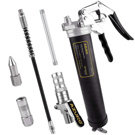AZUNO Pistol Grip Grease Gun, 6500 PSI Heavy Duty Grease Guns with Flex Hose, Metal Extension, Professional Coupler and Sharp Nozzle AZUNO