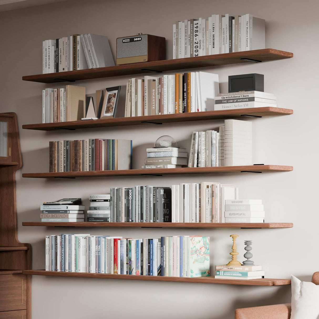 ONOTETUT 5 Tier Book Shelf,Long Floating Shelf for Wall 72 inch,Farmhouse Bookcase Long Shelves,Wall Mounted Bookshelf Display Shelves ONOTETUT