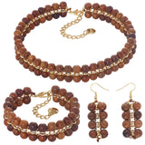 Firstmeet Wood Beads Layer Statement Necklace Choker Bracelet Earrings Vintage Jewelry Set for Women Girls (XL-1203-Wood Set) Firstmeet