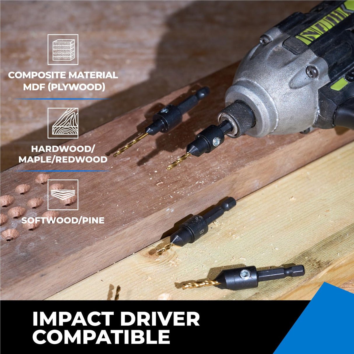 toolant Silence Combination Countersink Drill Bits Set Adjustable, #4, #6, #8, #10, #12, High-Speed Steel Counter Sink Drill Bit for US Wood Screw toolant