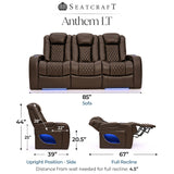 Seatcraft Anthem LT Zero-Gravity HeatZero Italian Leather Sofa w/Fold-Down Table Home Theater Seating, Heat & Massage, Power Headrest, Power Recline, Brown Seatcraft