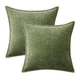 MIULEE Pack of 2 Couch Throw Pillow Covers 18x18 Inch Sage Green Farmhouse Decorative Pillow Covers with Stitched Edge Soft Chenille Solid Dyed Spring Pillow Covers for Sofa Bed Living Room MIULEE