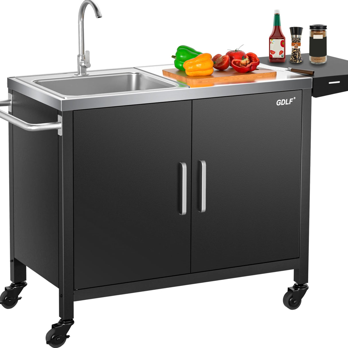 GDLF Outdoor Grill Table with Sink,Metal Grill Cart, Outdoor Kitchen Island with Stainless Steel Sink,L57*W21.65 GDLF