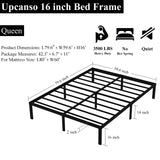 Upcanso 16 Inch Queen Bed Frame No Box Spring Required, Metal Platform Queen Size Bed Frames with 14 Inch Storage, 3,500 lbs Heavy Duty Steel Slats Support, Easy Assembly Mattress Foundation Upcanso