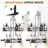 REINHARDT Shower Caddy Hanging for Handheld Showerheads Adjustable Split Shower Caddy, Rustproof Shower Organizer with Hooks for Razors Over the Head Caddy with Soap Holder Bathroom Accessories, Black REINHARDT