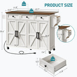 RALGEND Kitchen Island with Drop Leaf, Kitchen Cart with Charging Station, Kitchen Table with Storage, Rolling Island Table with 3 Drawers, Towel Rack and Spice Rack, White and Walnut RALGEND