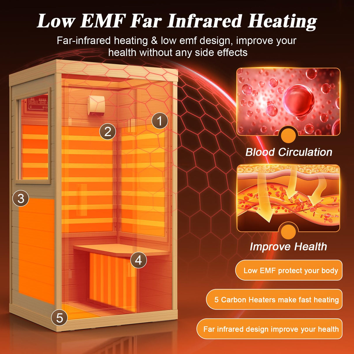 Upgraded 1 Person Sauna Infrared Sauna with Backrest, Hemlock Dry Sauna Indoor Wood Sauna for Home, 1062W 110V Red Light Far Infrared Sauna Low EMF with Integrated Speakers, Reading Lamp NAGLIFOR
