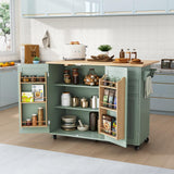 HLR Kitchen Island with Storage, Sage Green Rolling Kitchen Cart on Wheels with Drop-Leaf Bar Countertop, Islands Prep Table with Side Open Spice Rack and Tower Rack, Extra Storage for Kitchen HLR