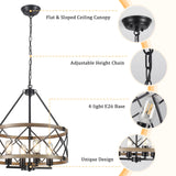 Farmhouse Chandelier for Dining Room 4-Light Rustic Chandeliers Imitation Wood Grain Pendant Light Fixture Modern Industrial Chandelier for Kitchen Island Entryway Foyer Bedroom Hallway，E26 Metal TCWGAUI