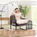 COLAMY Mid Century Modern Accent Chair Set of 2, Comfy Living Room Chair, Brown Leather Accent Chair, Faux Leather Reception Armchair with Metal Legs for Living Room Bedroom Reception Office, Brown COLAMY