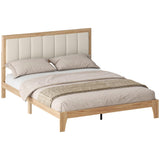 HOMCOM Queen Size Bed Frame with Upholstered Headboard, Platform Bed Frame with Wooden Slats, No Box Spring Needed, Easy Assembly, Oak HOMCOM