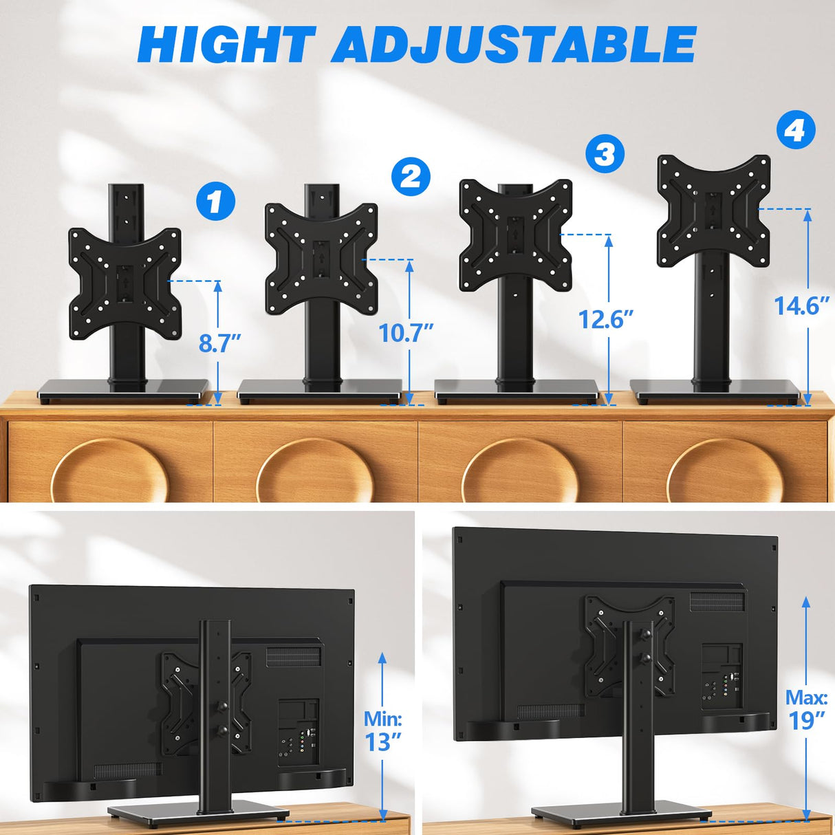 Rfiver Universal Swivel Tabletop TV Stand for Flat Screens 23 24 26 32 39 40 42 43 Inch, Heavy Duty Center Pedestal Stand Replacement with Black Tempered Glass Base and Height Adjustable Mount Rfiver