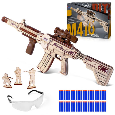 VATOS Wooden Gun Puzzles, 3D Wooden Puzzles Gun for Adult with Foam Soft Bullet, Electric Wooden M416 Model Rifle Puzzle Toy Guns, Wood Puzzles DIY Building Kits for Adult Christmas Birthday Gift