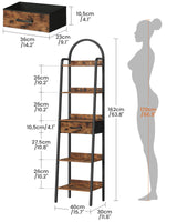 CHOEZON 5 Tier Ladder Shelf with Drawer, Tall Narrow Bookshelf with Storage, Industrial Ladder Bookshelf, Tall Corner Shelves for Living Room, Bedroom, Balcony, Rustic Brown and Black TCJ07BF CHOEZON
