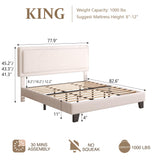 viplov King Size Bed Frame and Headboard, Upholstered Platform Bed with Adjustable Headboard, Soft Boucle Fabric, Modern Style, No Box Spring Required, Easy Assembly, Off-White viplov