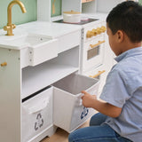 Teamson Kids Little Chef Atlanta Large Modular Wooden Play Kitchen with Interactive, Realistic Features, and 17 Kitchen Accessories, for 3yrs and up, Blue/White/Gold Teamson Kids