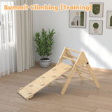 Pelnuies Pikler Triangle Set, 5 in 1 Wooden Montessori Climbing Set with Ramp for Sliding or Climbing, Foldable Toddler Climbing Toys Indoor Playground, Jungle Gyms for Toddlers 1-3, Natural Pelnuies