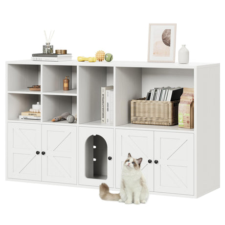 IRONCK Cat Litter Box Enclosure for 2 Cats, Litter Box Furniture Hidden with Double Room and Large Storage Space, Wooden Washroom Furniture, Cat House, White IRONCK