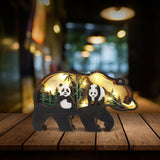 Drawelry 3D Wood Carving Animals Lamp Home Decorative, Cute Bear Family Elephant Presents Ideas Christmas Living Room Office Decor Warm LED Night Lights Gift for Friend Daughter Son Mom Dad (Panda) Drawelry