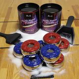 Shuffleboard Pucks with Shuffleboard Sand Set - 2 1/8 Shuffleboard Table Pucks with 2 Cans Shuffleboard Wax Medium Speed and Mini Brush and Dustpan Set YDDS