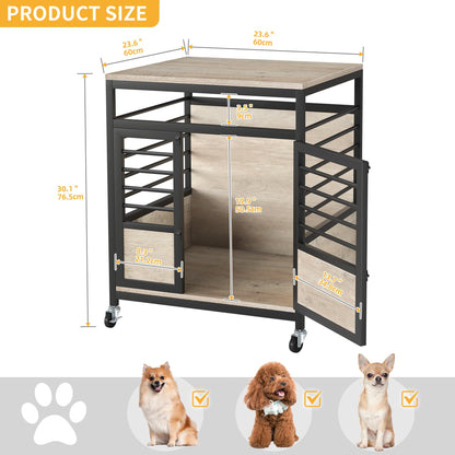 DWVO Dog Crate Furniture, 24 Inch Dog Kennel Indoor Furniture End Table Dog Crate for Dogs, Modern Decorative Dog Crate Wooden Dog Crate Furniture with Wheels, Chew-Resistant, Grey - WoodArtSupply