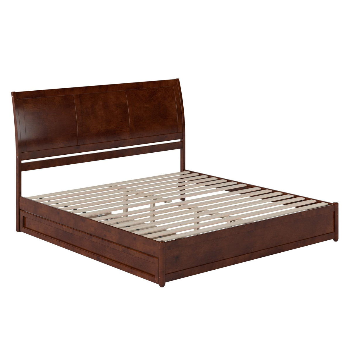 AFI, Andorra King Platform Bed with Panel Footboard & Twin XL Trundle, Walnut AFI