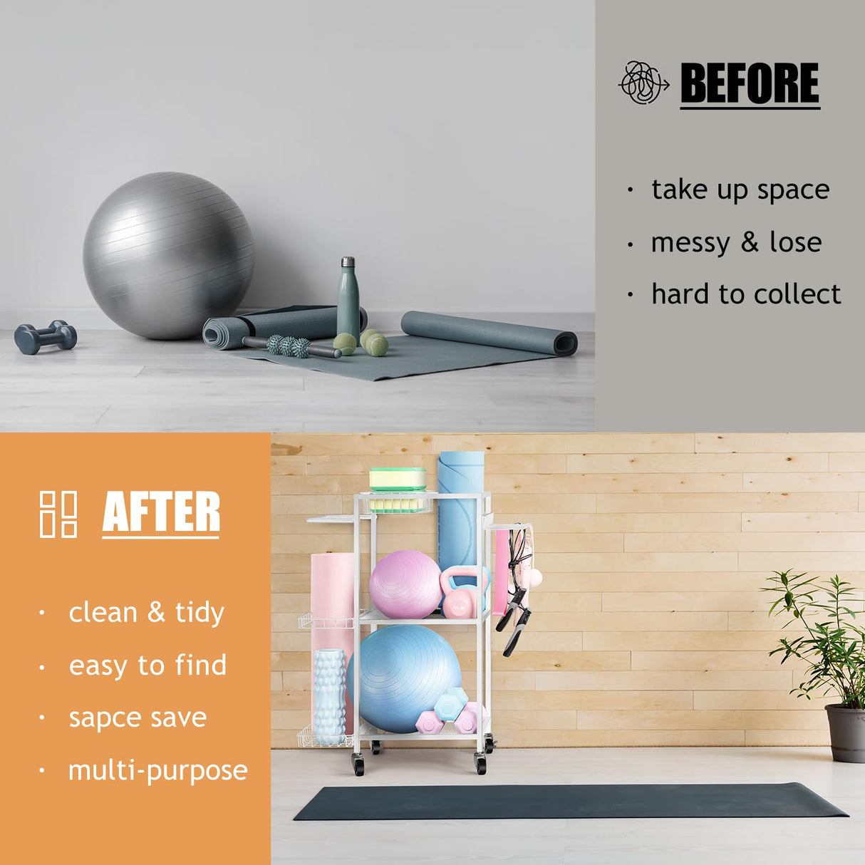 LIANTRAL Yoga Mat Storage Rack - Metal Gym Organizer for Yoga Mats, Foam Rollers & Fitness Equipment, Space Saving Workout Equipment Storage Rack for Home Exercise and Fitness Gear, White LIANTRAL