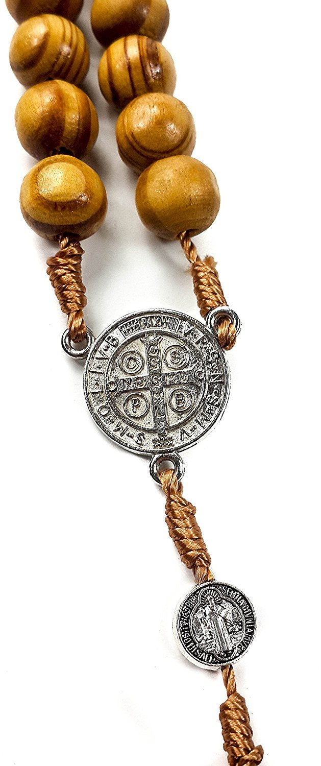 Nazareth Store Wood Beads Rosary Necklace Saint Benedict Medal & Catholic Cross Religious Prayer Chaplet String Handmade - Velvet Bag Nazareth Store