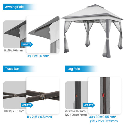 Yaheetech 11x11 Pop Up Gazebo Outdoor Canopy Shelter, Instant Patio Gazebo Sun Shade Canopy Tent with 4 Sandbags, 2 Tiers Roof & Mesh Netting for Lawn, Garden, Backyard & Deck, Gray - WoodArtSupply