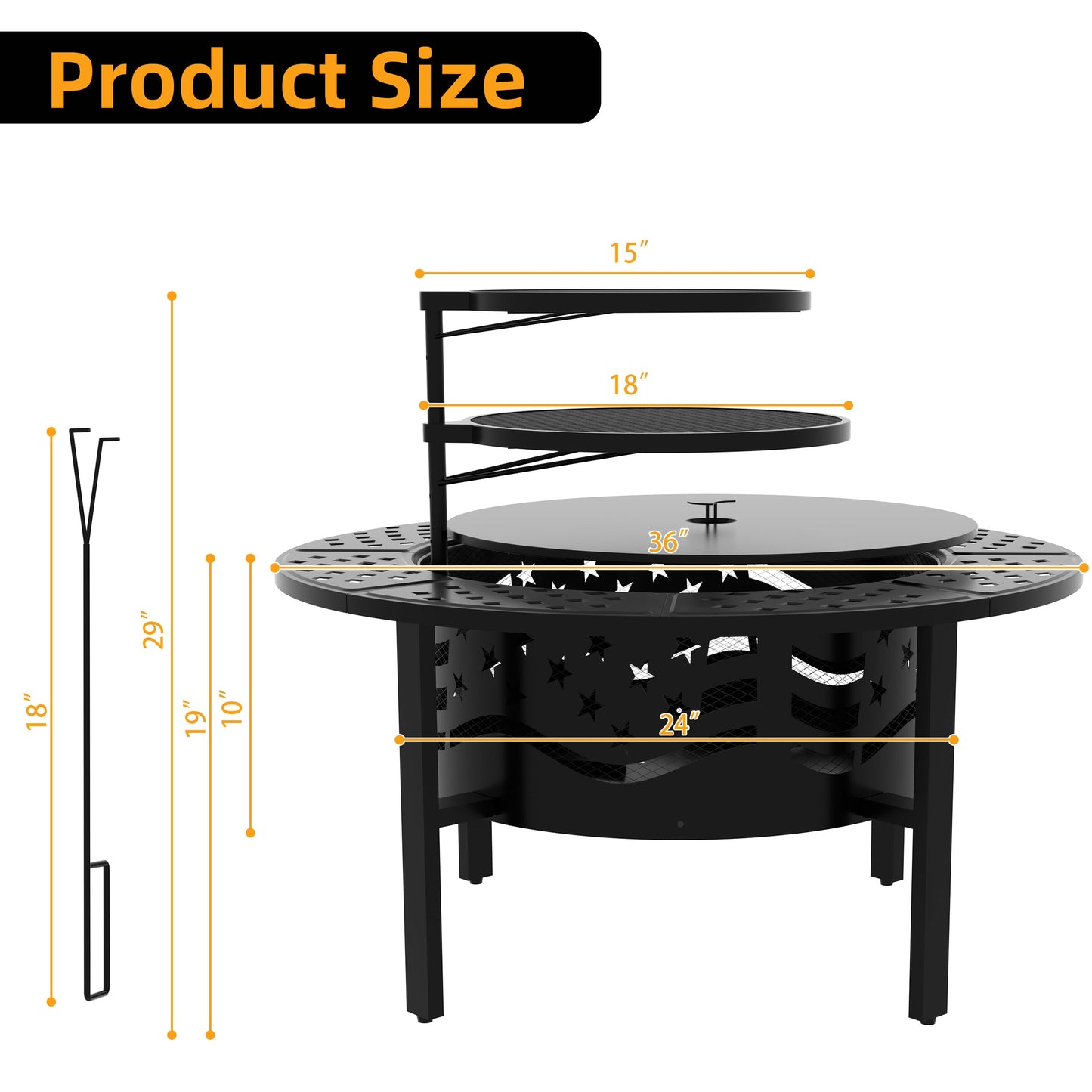 PrimeZone 36" Outdoor Fire Pit with 2 Grills - Wood Burning Firepit for Outside with Cover & Poker, Heavy Duty Metal Fire Pit Large Round Fireplace for Patio, Backyard, Picnic, Camping, Bonfire