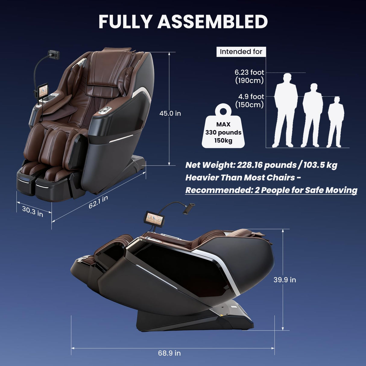 Notired Space Walk & Ankle Stretch 4D Massage Chair Full Body, Unique 2026 Zero Gravity SL-Track Shiatsu Massage Chair Recliner, Electric Calfrest Extension & Foot Rollers, AI Voice Control S002 Black Notired