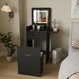 ARTETHYS Small Vanity Desk Set with Flip-top Mirror and Lights Black Integrated 3 in 1 Makeup Table for Small Space Compact Mini Dressing Table with Fold-up Panel and Storage Chair for Bedroom ARTETHYS