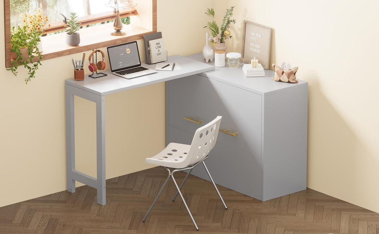 Merax Twin Size Murphy Cabinet Bed with Adjustable Position Desk, Murphy Chest Dresser Bed with Foldable Cushion for Guest Room, Apartment and Small Space Merax