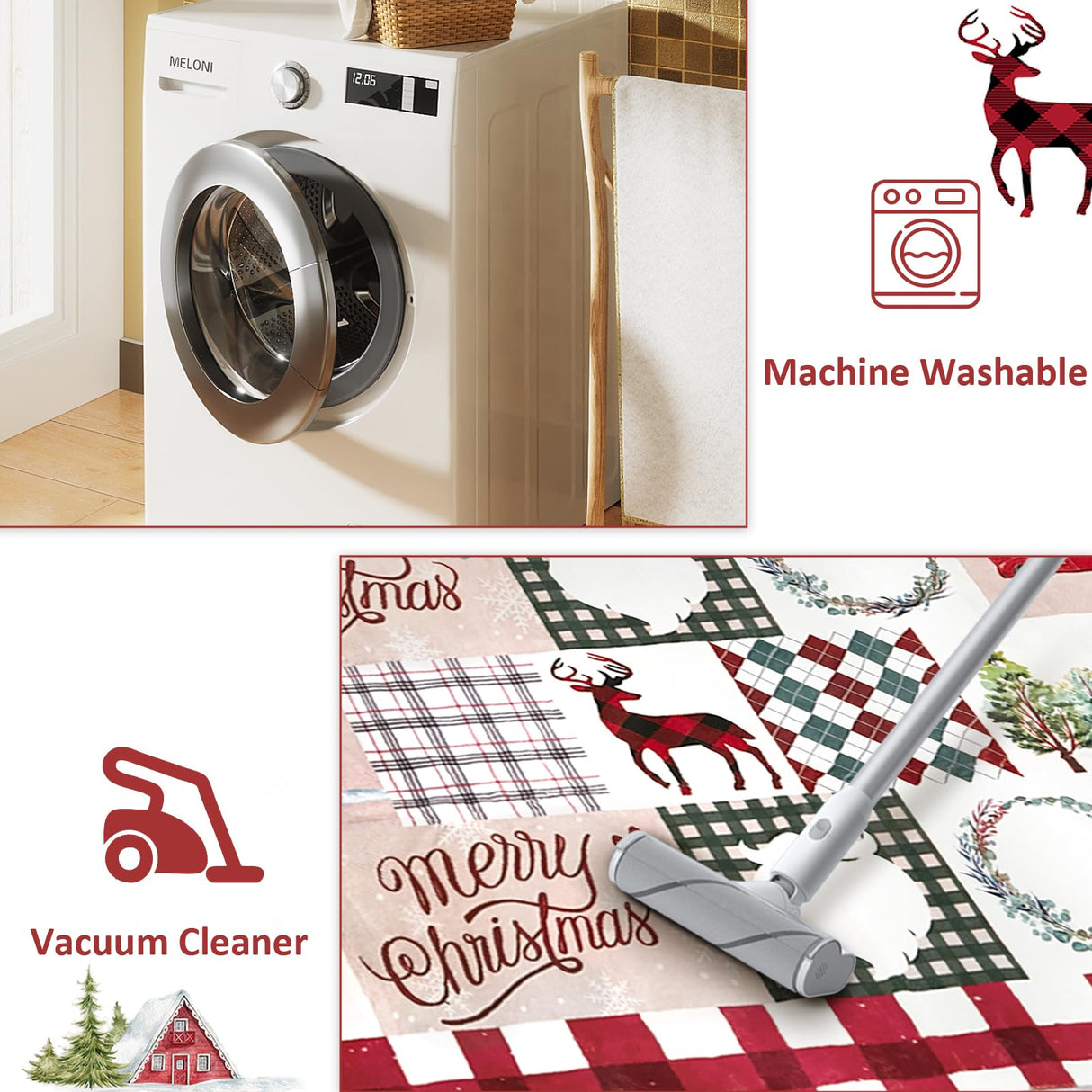 WONGS BEDDING Area Rug 3' x 5' Christmas Cardinal Washable Bedroom Rug Holiday Entryway Indoor Non-Slip Mat Small Throw Rugs for Kitchen Living Room Low-Pile Outdoor Floor Decoration Carpet WONGS BEDDING